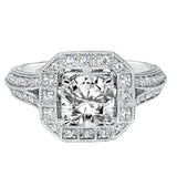 Artcarved Bridal Mounted with CZ Center Vintage Engraved Halo Engagement Ring Delphine 14K White Gold