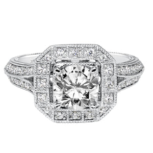 Artcarved Bridal Mounted with CZ Center Vintage Engraved Halo Engagement Ring Delphine 14K White Gold