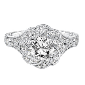 Artcarved Bridal Mounted with CZ Center Vintage Engraved Halo Engagement Ring Matilda 14K White Gold