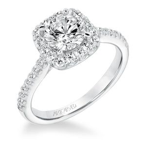 Artcarved Bridal Semi-Mounted with Side Stones Classic Halo Engagement Ring Liv 14K White Gold