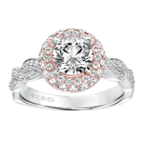 Artcarved Bridal Mounted with CZ Center Contemporary Twist Halo Engagement Ring Anja 14K White Gold Primary & 14K Rose Gold
