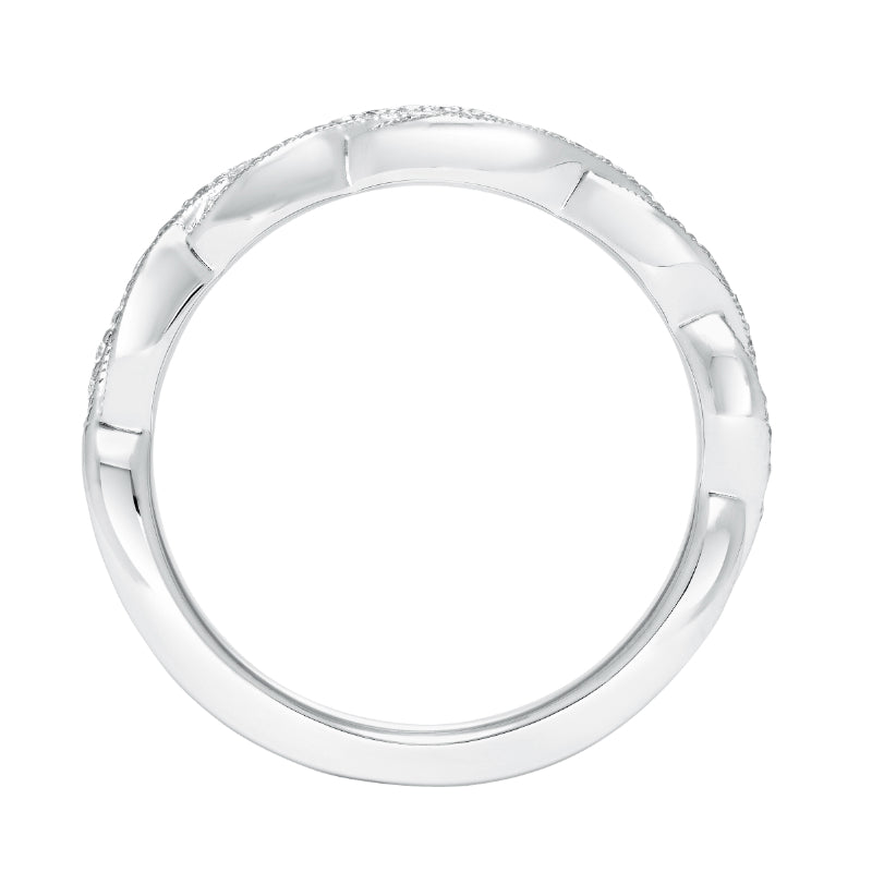 Artcarved Bridal Mounted with Side Stones Contemporary Twist Halo Diamond Wedding Band Anja 14K White Gold