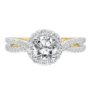 Artcarved Bridal Semi-Mounted with Side Stones Contemporary Rope Halo Engagement Ring Marin 14K White Gold Primary & 14K Yellow Gold