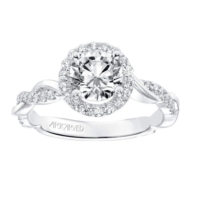 Artcarved Bridal Mounted with CZ Center Contemporary Twist Halo Engagement Ring Kinsley 14K White Gold