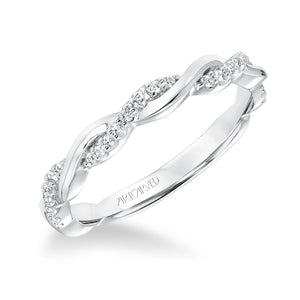 Artcarved Bridal Mounted with Side Stones Contemporary Twist Halo Diamond Wedding Band Kinsley 14K White Gold