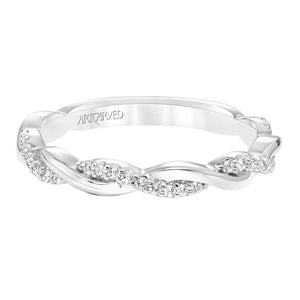 Artcarved Bridal Mounted with Side Stones Contemporary Twist Halo Diamond Wedding Band Kinsley 14K White Gold