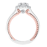 Artcarved Bridal Mounted with CZ Center Contemporary Rope Halo Engagement Ring Winnie 14K White Gold Primary & 14K Rose Gold