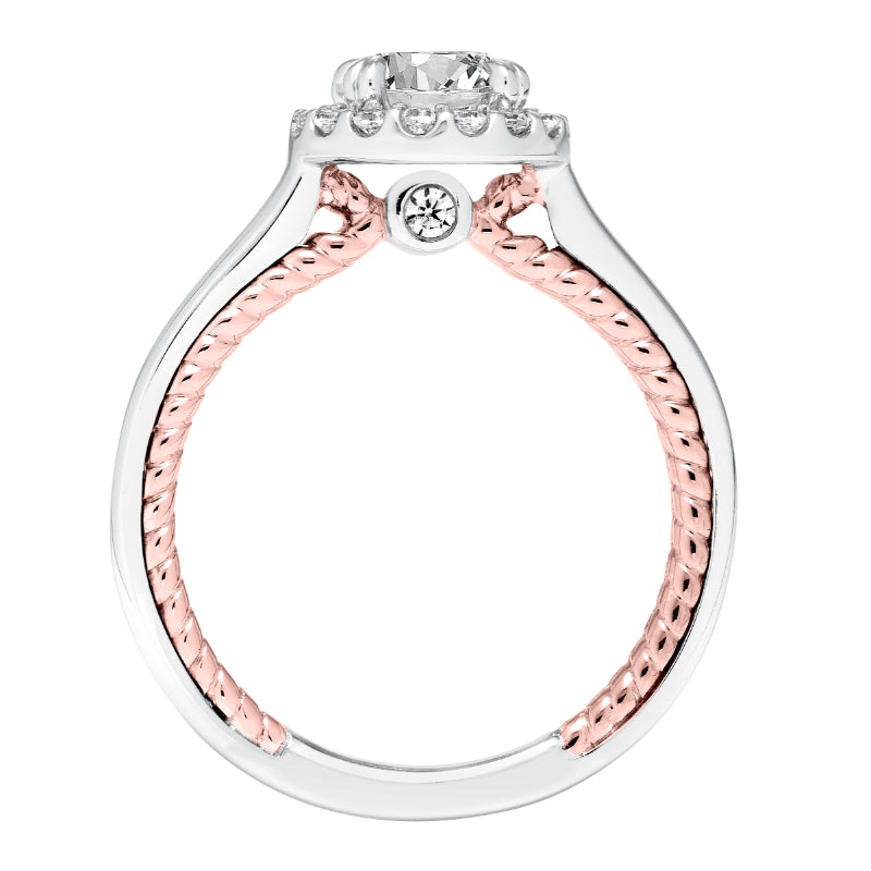 Artcarved Bridal Mounted with CZ Center Contemporary Rope Halo Engagement Ring Winnie 14K White Gold Primary & 14K Rose Gold