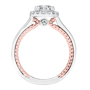 Artcarved Bridal Mounted with CZ Center Contemporary Rope Halo Engagement Ring Winnie 14K White Gold Primary & 14K Rose Gold