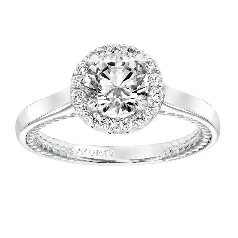 Artcarved Bridal Mounted with CZ Center Contemporary Rope Halo Engagement Ring Winnie 14K White Gold