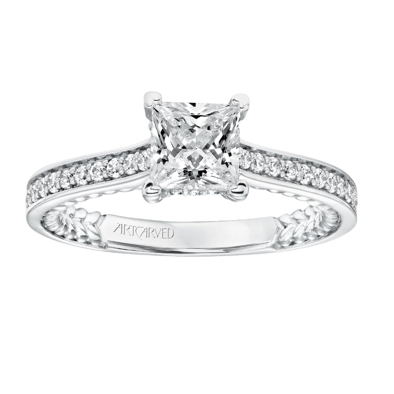 Artcarved Bridal Mounted with CZ Center Contemporary Rope Diamond Engagement Ring Keira 14K White Gold