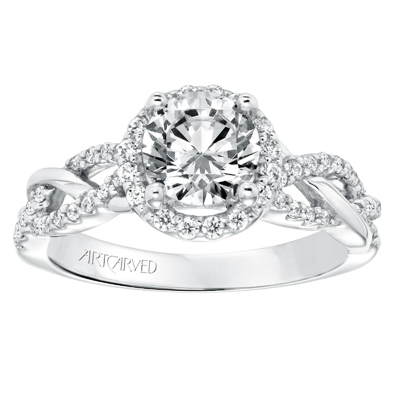 Artcarved Bridal Mounted with CZ Center Contemporary Twist Halo Engagement Ring Charlene 14K White Gold