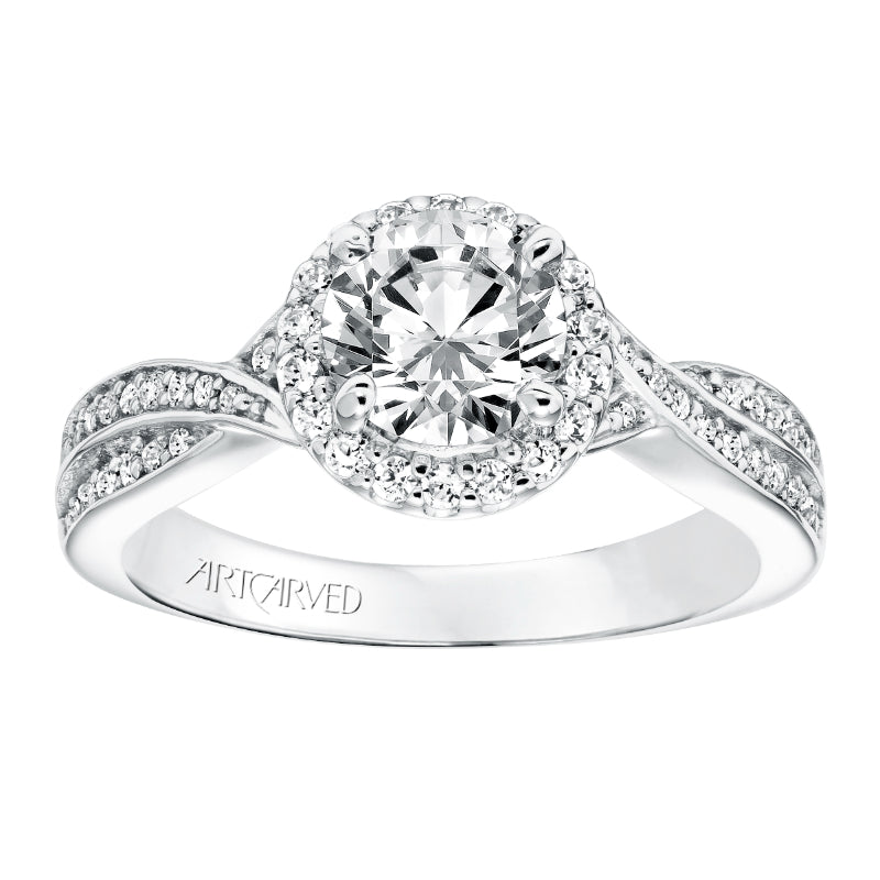 Artcarved Bridal Mounted with CZ Center Contemporary Twist Halo Engagement Ring Eliana 14K White Gold