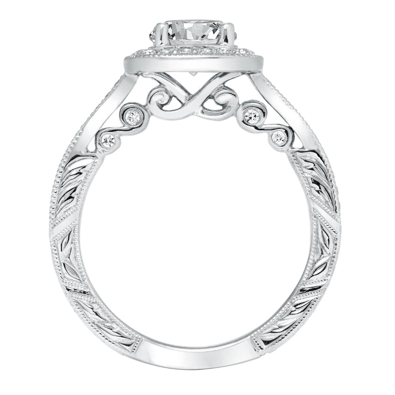 Artcarved Bridal Mounted with CZ Center Vintage Filigree Halo Engagement Ring Elspeth 14K White Gold