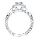 Artcarved Bridal Semi-Mounted with Side Stones Vintage Filigree Halo Engagement Ring Elspeth 14K White Gold