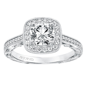 Artcarved Bridal Mounted with CZ Center Vintage Filigree Halo Engagement Ring Elspeth 14K White Gold