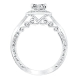 Artcarved Bridal Mounted with CZ Center Vintage Filigree Halo Engagement Ring Perla 14K White Gold