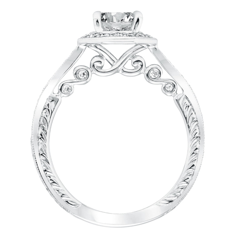 Artcarved Bridal Mounted with CZ Center Vintage Filigree Halo Engagement Ring Perla 14K White Gold