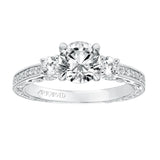 Artcarved Bridal Mounted with CZ Center Vintage Filigree 3-Stone Engagement Ring Rowan 14K White Gold