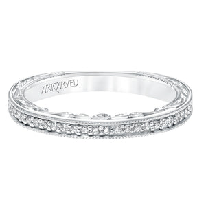 Artcarved Bridal Mounted with Side Stones Vintage Filigree 3-Stone Diamond Wedding Band Rowan 14K White Gold