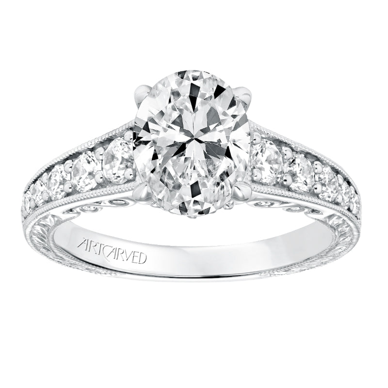 Artcarved Bridal Mounted with CZ Center Vintage Filigree Diamond Engagement Ring Mariah 14K White Gold