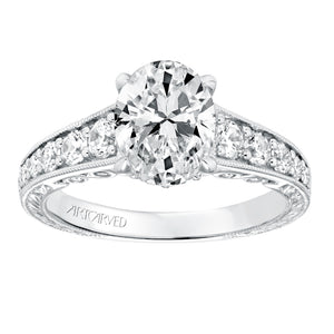 Artcarved Bridal Mounted with CZ Center Vintage Filigree Diamond Engagement Ring Mariah 14K White Gold