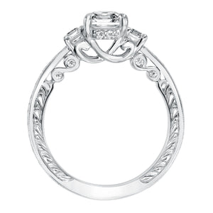 Artcarved Bridal Mounted with CZ Center Vintage Filigree 3-Stone Engagement Ring Iva 14K White Gold