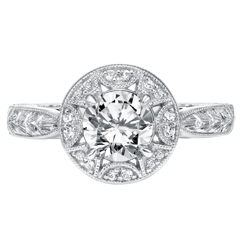 Artcarved Bridal Mounted with CZ Center Vintage Filigree Halo Engagement Ring Eleanor 14K White Gold