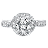 Artcarved Bridal Semi-Mounted with Side Stones Vintage Filigree Halo Engagement Ring Eleanor 14K White Gold