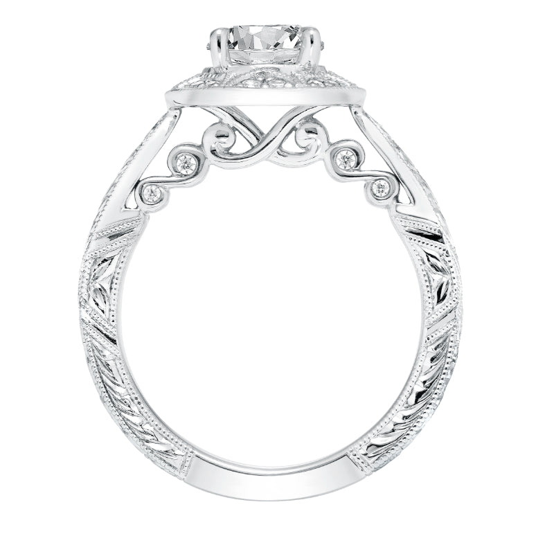 Artcarved Bridal Mounted with CZ Center Vintage Filigree Halo Engagement Ring Eleanor 14K White Gold