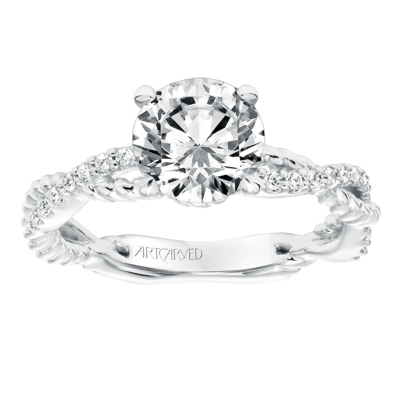 Artcarved Bridal Semi-Mounted with Side Stones Contemporary Twist Diamond Engagement Ring Rhea 14K White Gold
