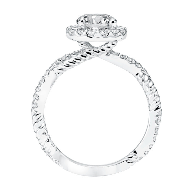 Artcarved Bridal Semi-Mounted with Side Stones Contemporary Rope Halo Engagement Ring Isobel 14K White Gold