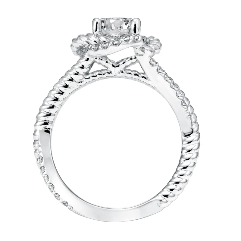 Artcarved Bridal Mounted with CZ Center Contemporary Rope Halo Engagement Ring Ivy 14K White Gold