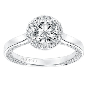 Artcarved Bridal Mounted with CZ Center Contemporary Twist Halo Engagement Ring Leilani 14K White Gold
