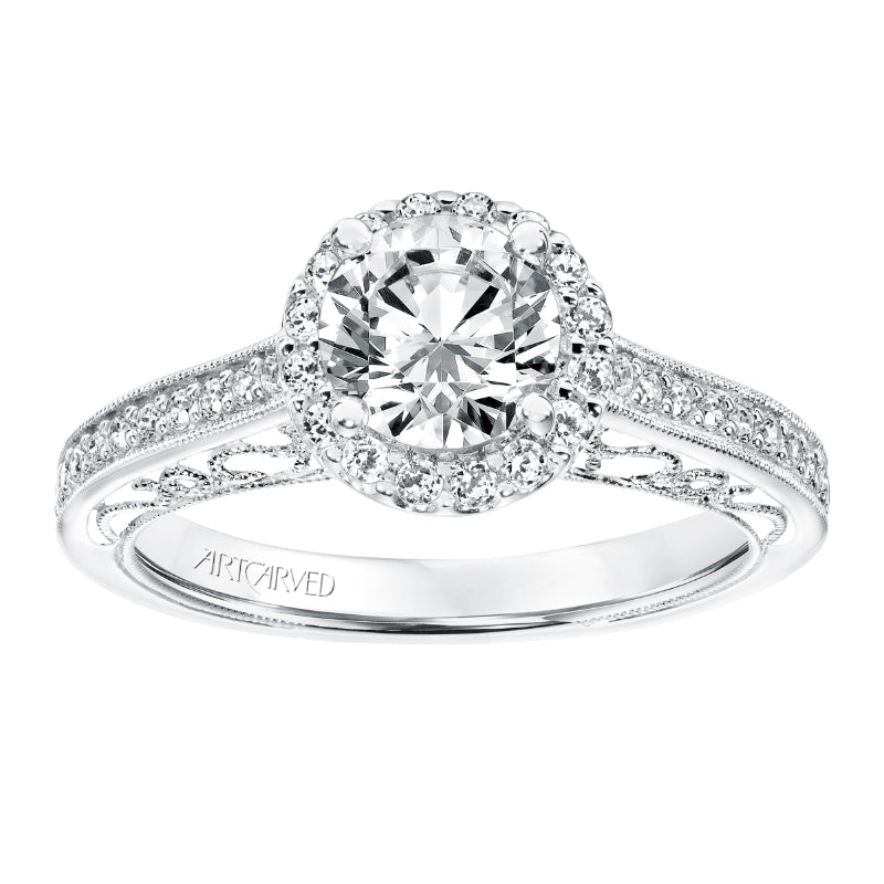 Artcarved Bridal Mounted with CZ Center Vintage Heritage Engagement Ring Indra 14K White Gold