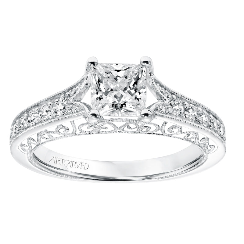 Artcarved Bridal Semi-Mounted with Side Stones Vintage Filigree Diamond Engagement Ring Savannah 14K White Gold