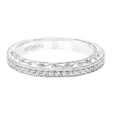 Artcarved Bridal Mounted with Side Stones Vintage Filigree Diamond Wedding Band Savannah 14K White Gold