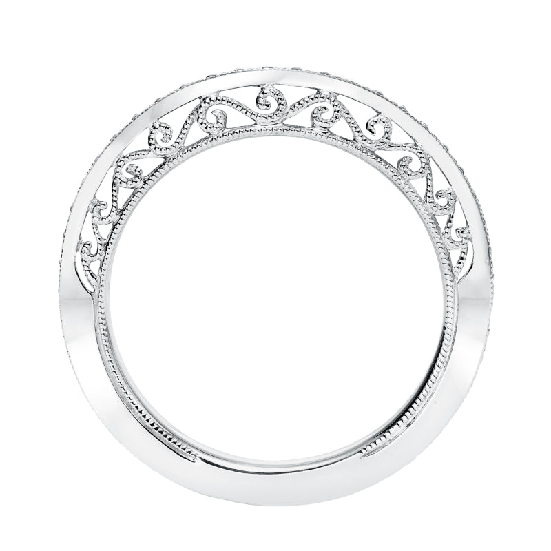 Artcarved Bridal Mounted with Side Stones Vintage Filigree Diamond Wedding Band Savannah 14K White Gold
