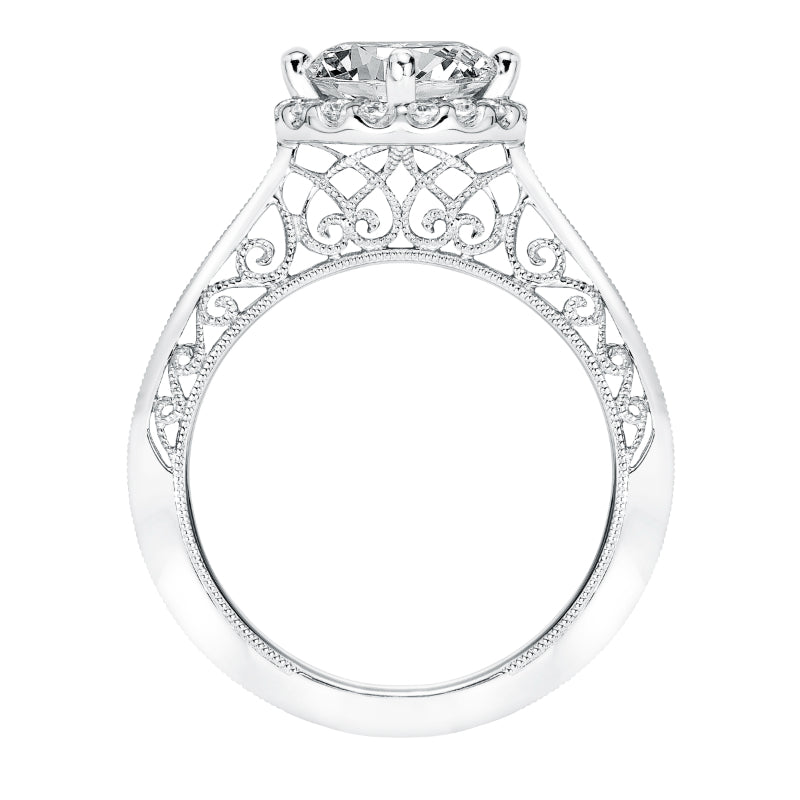 Artcarved Bridal Mounted with CZ Center Vintage Filigree Halo Engagement Ring Isador 14K White Gold