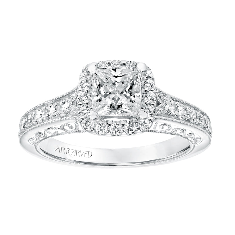 Artcarved Bridal Mounted with CZ Center Vintage Filigree Halo Engagement Ring Octavia 14K White Gold