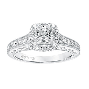 Artcarved Bridal Mounted with CZ Center Vintage Filigree Halo Engagement Ring Octavia 14K White Gold
