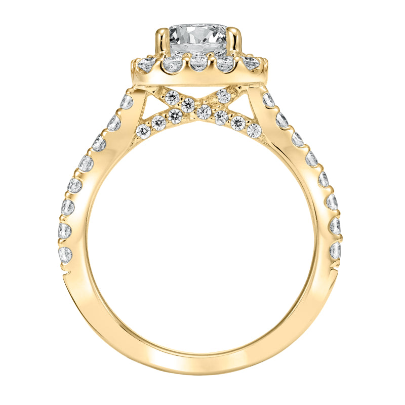 Artcarved Bridal Semi-Mounted with Side Stones Classic Halo Engagement Ring Lenore 14K Yellow Gold