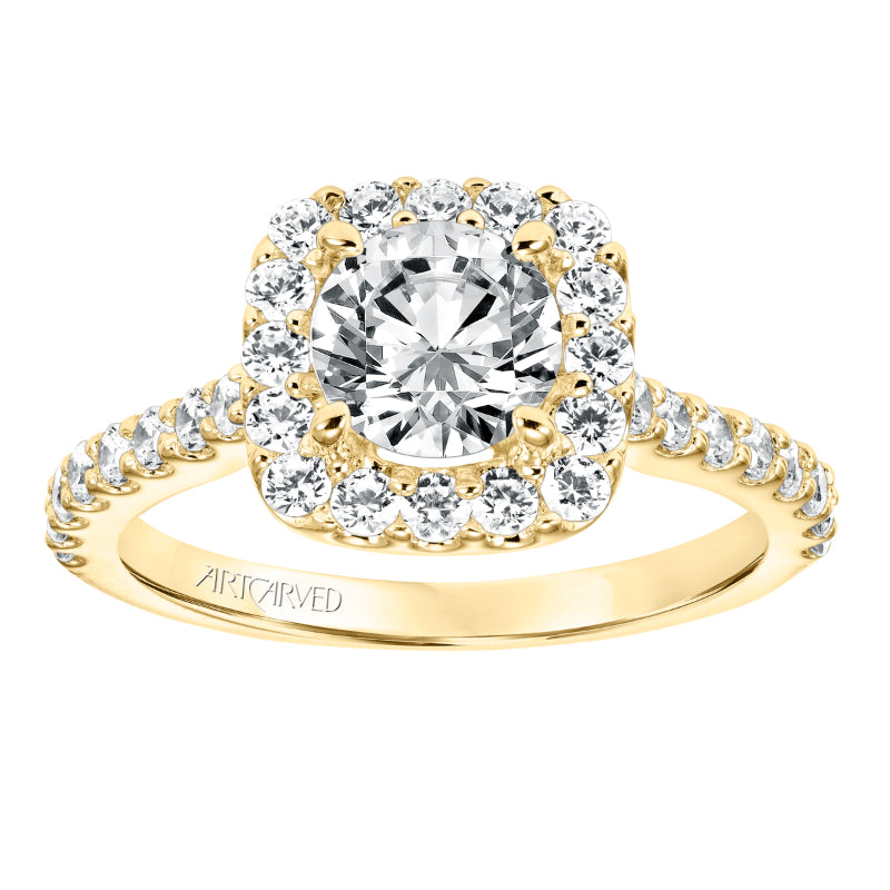 Artcarved Bridal Semi-Mounted with Side Stones Classic Halo Engagement Ring Lenore 14K Yellow Gold