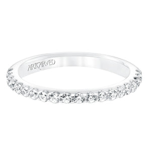 Artcarved Bridal Mounted with Side Stones Classic Halo Diamond Wedding Band Frances 14K White Gold