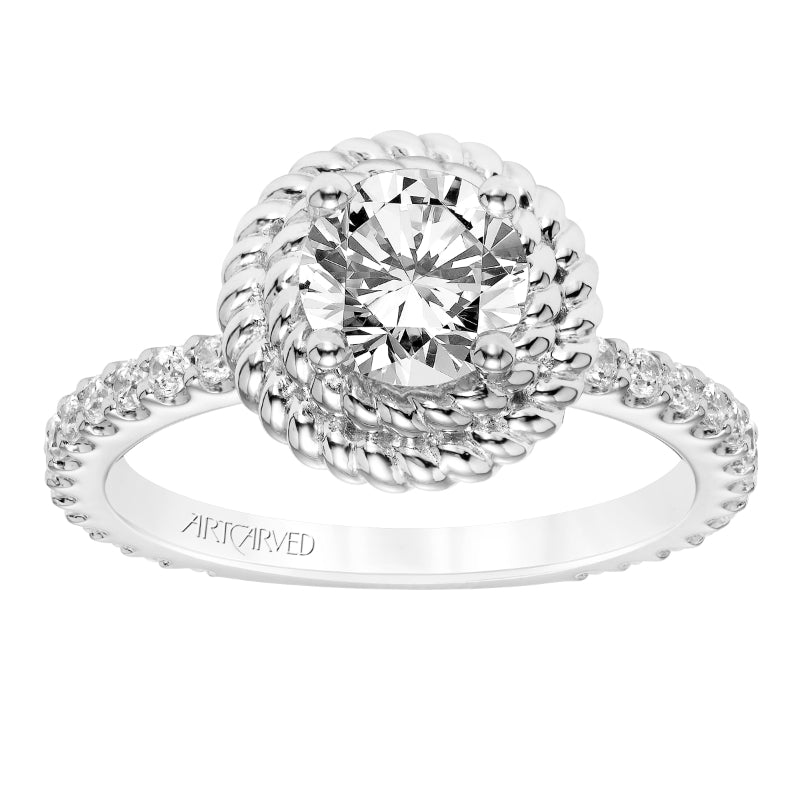 Artcarved Bridal Mounted with CZ Center Contemporary Rope Halo Engagement Ring Kaydence 14K White Gold