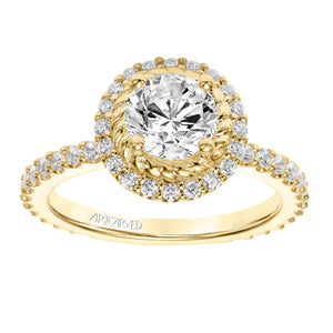 Artcarved Bridal Mounted with CZ Center Contemporary Rope Halo Engagement Ring Cara 14K Yellow Gold