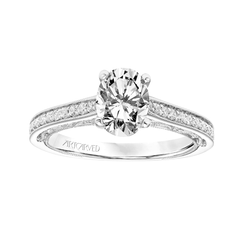 Artcarved Bridal Mounted with CZ Center Vintage Filigree Diamond Engagement Ring Marie 14K White Gold