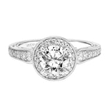 Artcarved Bridal Semi-Mounted with Side Stones Vintage Filigree Halo Engagement Ring Dolores 14K White Gold