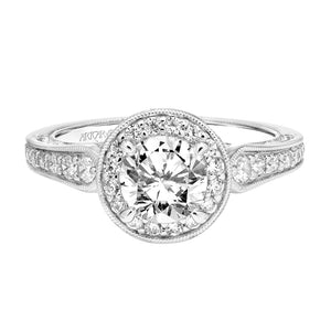 Artcarved Bridal Mounted with CZ Center Vintage Filigree Halo Engagement Ring Dolores 14K White Gold