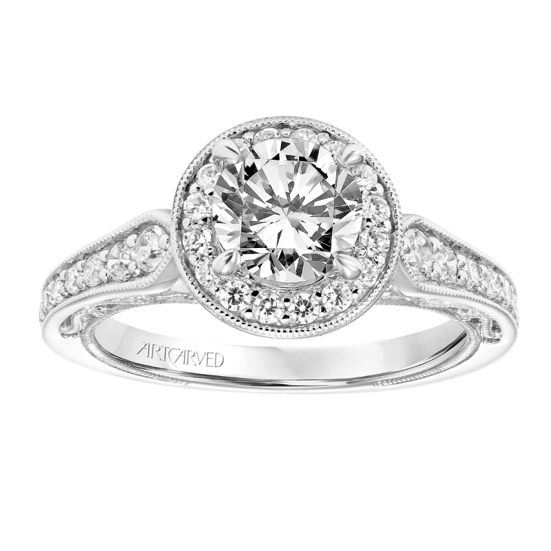 Artcarved Bridal Mounted with CZ Center Vintage Filigree Halo Engagement Ring Dolores 14K White Gold